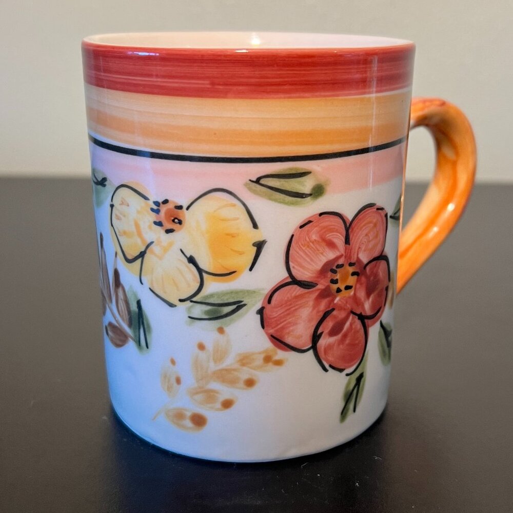 Vintage ROYAL NORFOLK Hand Painted Floral Fruit Stoneware Coffee Cup Mug 12oz